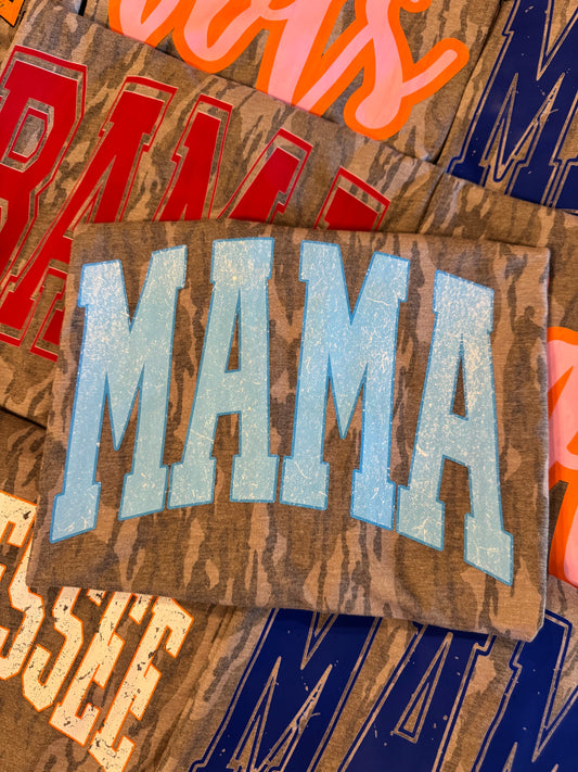 Light Blue Distressed Mama Bottomland Camo