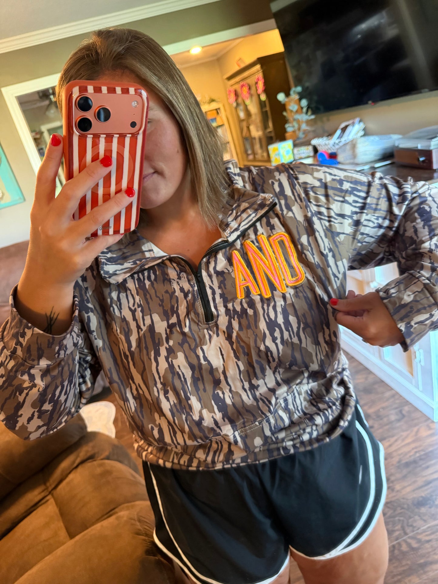 Pink & Orange Embroidered Camo Quarter Zip