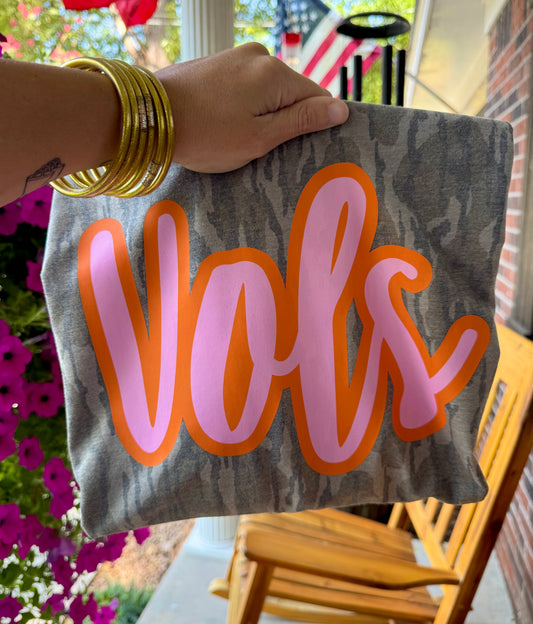 Cursive Vols Bottomland Camo (Pink & Orange)